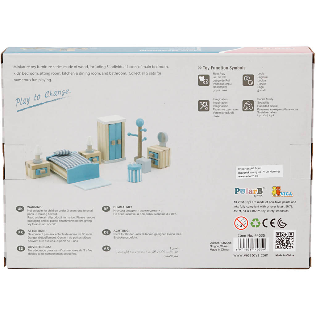 VIGA Doll house furniture, bedroom, size 2x2x7,5 cm, 8 parts/ 1 set [HOB-906690]