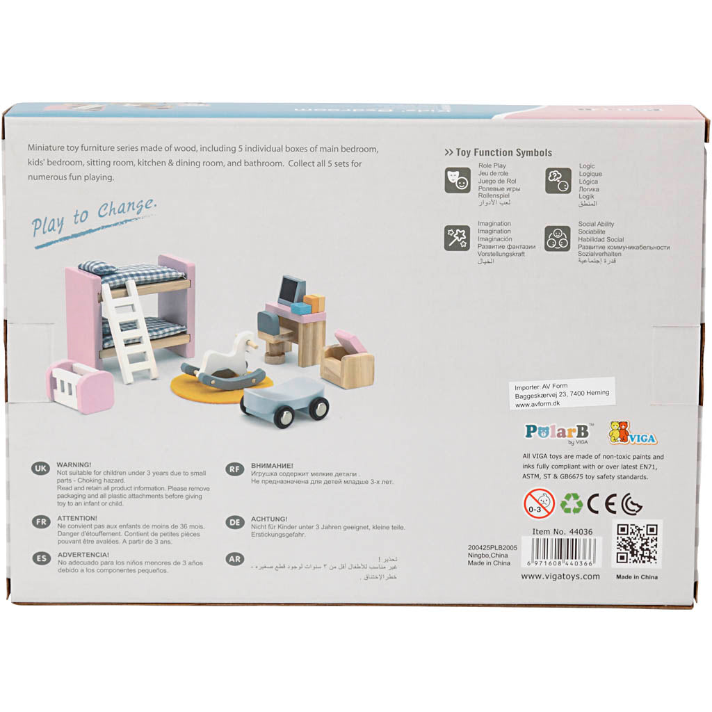 VIGA Doll house furniture, the children's room, size 2x2x7,5 cm, 8 parts/ 1 set [HOB-906691]