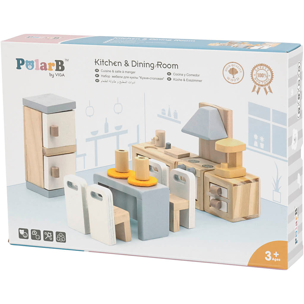 VIGA Doll house furniture, kitchen, size 2x2x7,5 cm, 9 parts/ 1 set [HOB-906693]