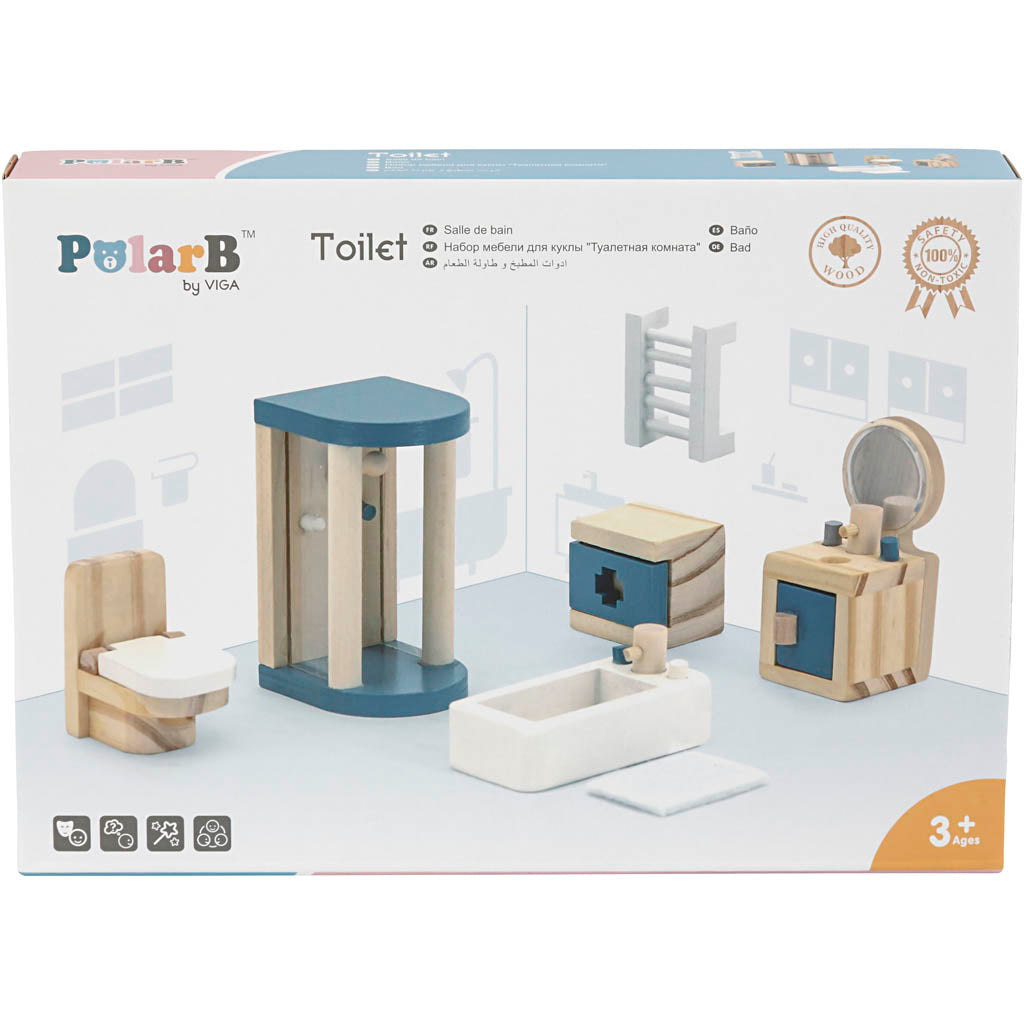 VIGA Doll house furniture, bathroom, size 2x2x7,5 cm, 7 parts/ 1 set [HOB-906694]