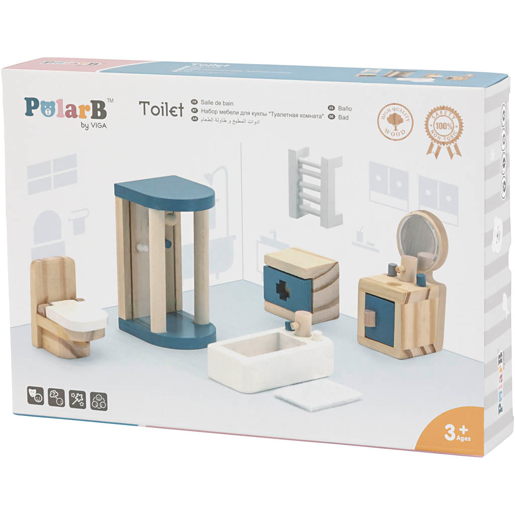 VIGA Doll house furniture, bathroom, size 2x2x7,5 cm, 7 parts/ 1 set [HOB-906694]
