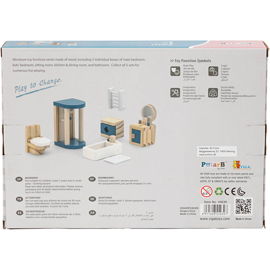VIGA Doll house furniture, bathroom, size 2x2x7,5 cm, 7 parts/ 1 set [HOB-906694]