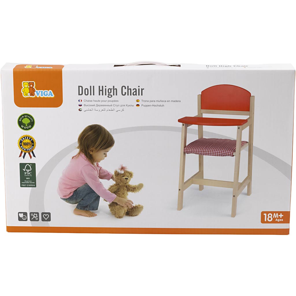 VIGA wooden doll's high chair, size 29x31x60 cm, 1 pc [HOB-907666]