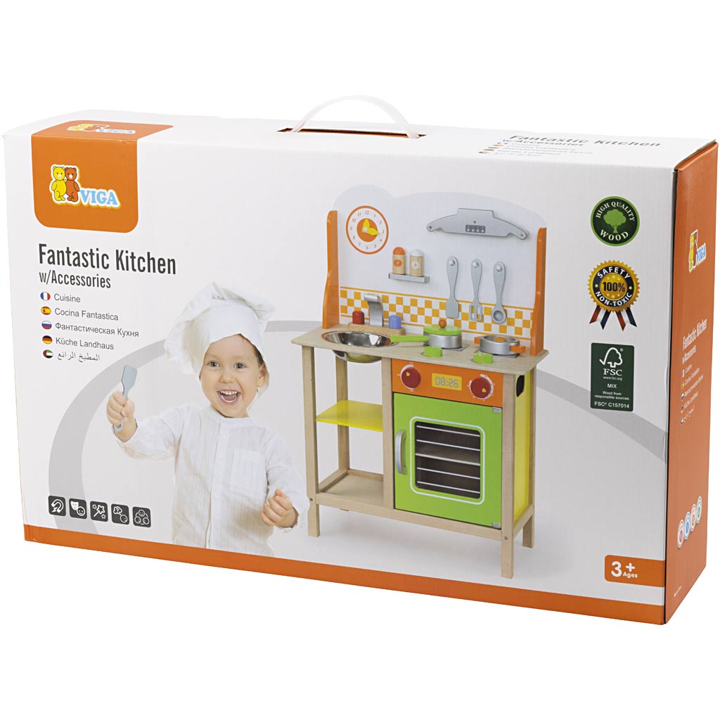 VIGA wooden play kitchen, size 60x81x30 cm, 1 pc [HOB-907668]