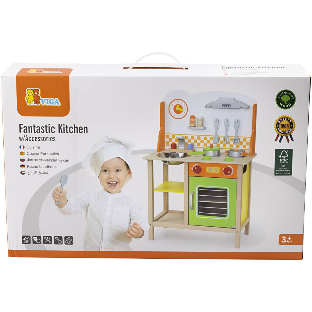 VIGA wooden play kitchen, size 60x81x30 cm, 1 pc [HOB-907668]