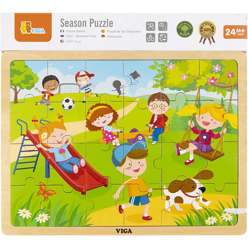 VIGA Wooden Jigsaw Puzzle, the seasons, spring, size 30x22,5 cm, 24 puzzle pieces, 1 pc [HOB-907792]