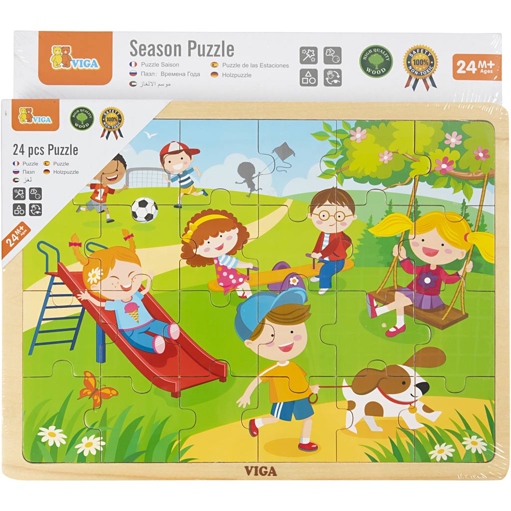 VIGA Wooden jigsaw puzzles, seasons, size 22,5x30 cm, 4x24 puzzle pieces, 4 pc/ 1 pack [HOB-907873]