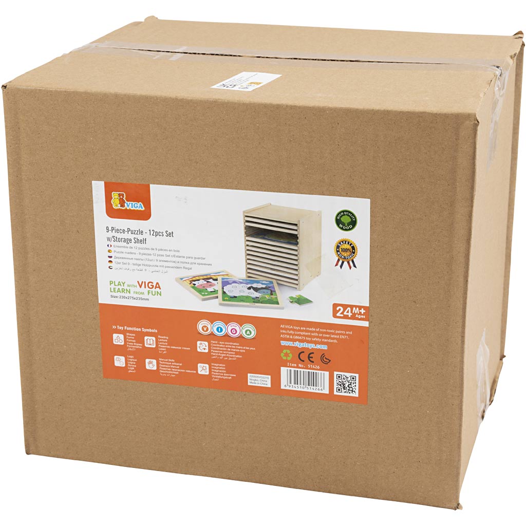 VIGA jigsaw puzzle rack with 12 puzzles, size 23x27,5x23,5 cm, 12X9 puzzle pieces, 12 parts/ 1 set [HOB-908539]