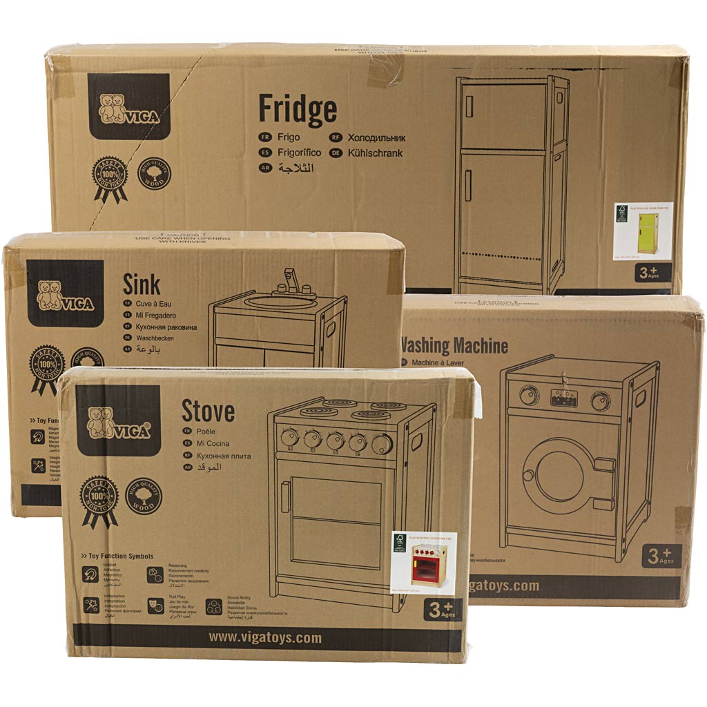 VIGA wooden play kitchen, H: 54-92 cm, D. 36 cm, W: 160 cm, 4 parts/ 1 set [HOB-908579]