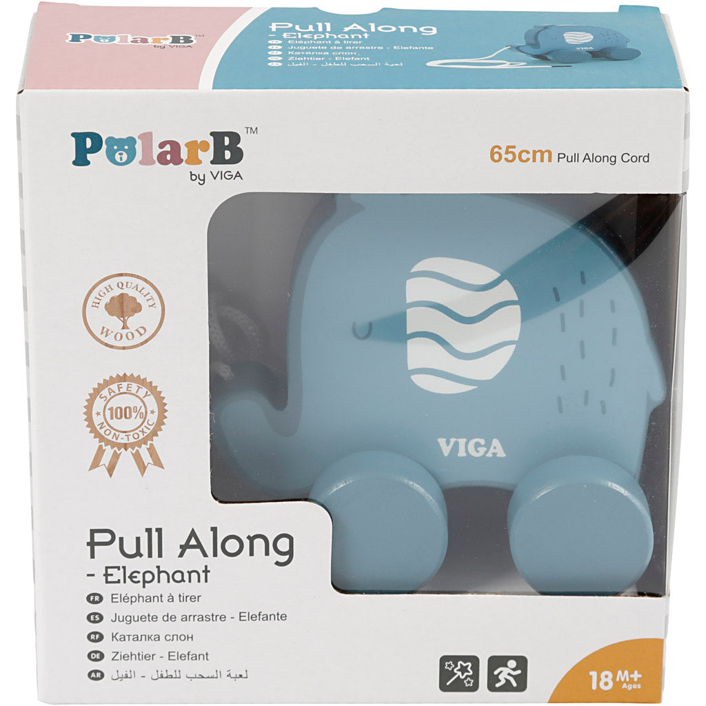 VIGA pull along Elephant, size 11 cm, blue, 1 pc [HOB-908589]