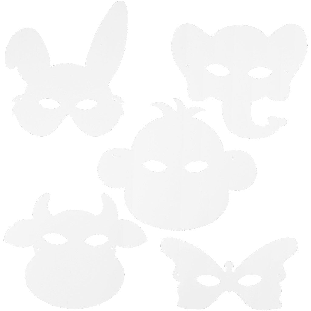 Animal Masks, H: 13-24 cm, W: 20-28 cm, 230 g, white, 16 pc