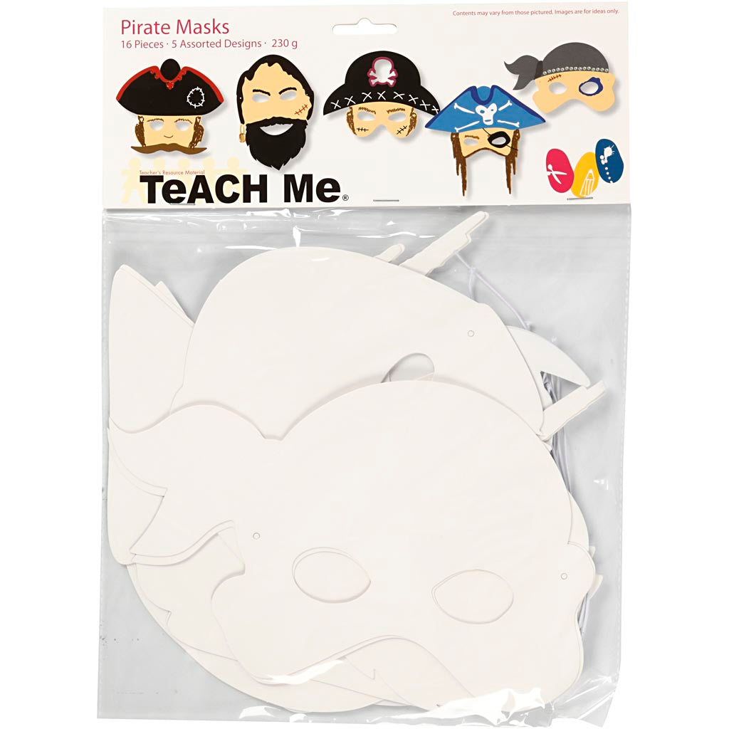Pirate Masks, H: 16-26 cm, W: 17,5-26,5 cm, 230 g, white, 16 pc/ 1 pack [HOB-95212]