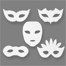 Masquerade Masks, H: 8,5-19 cm, W: 15-20,5 cm, 230 g, white, 16 pc/ 1 pack [HOB-95216]