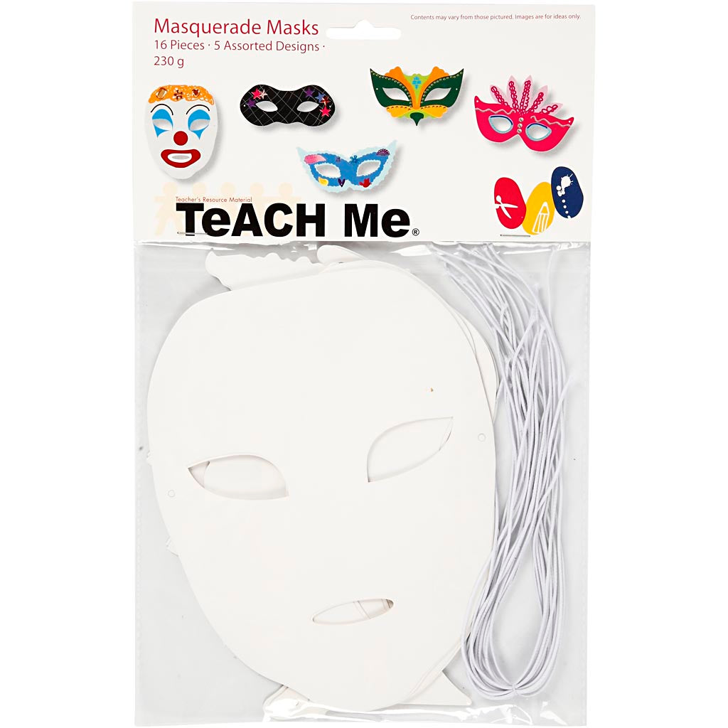 Masquerade Masks, H: 8,5-19 cm, W: 15-20,5 cm, 230 g, white, 16 pc/ 1 pack [HOB-95216]