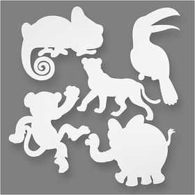 Jungle Animals, H: 14-25 cm, W: 12-23 cm, 230 g, white, 16 pc/ 1 pack [HOB-95218]