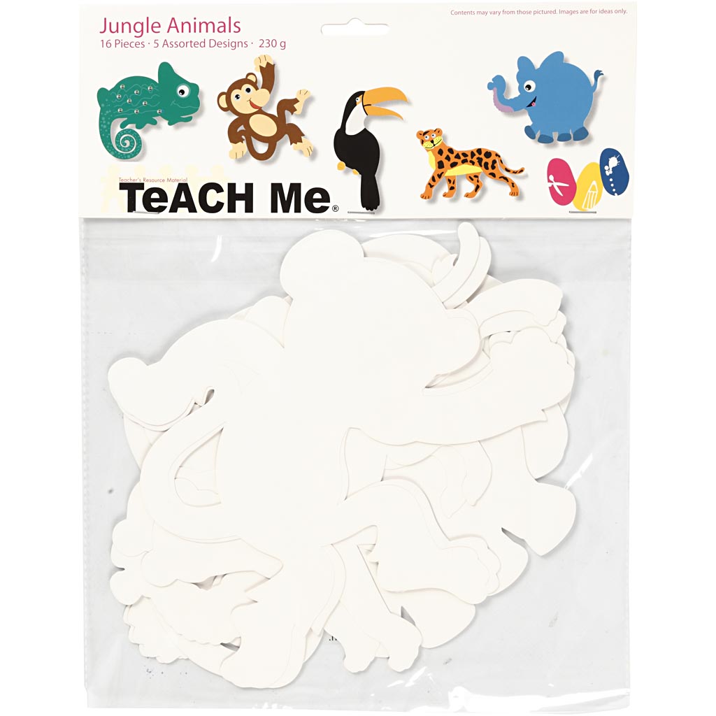 Jungle Animals, H: 14-25 cm, W: 12-23 cm, 230 g, white, 16 pc/ 1 pack [HOB-95218]