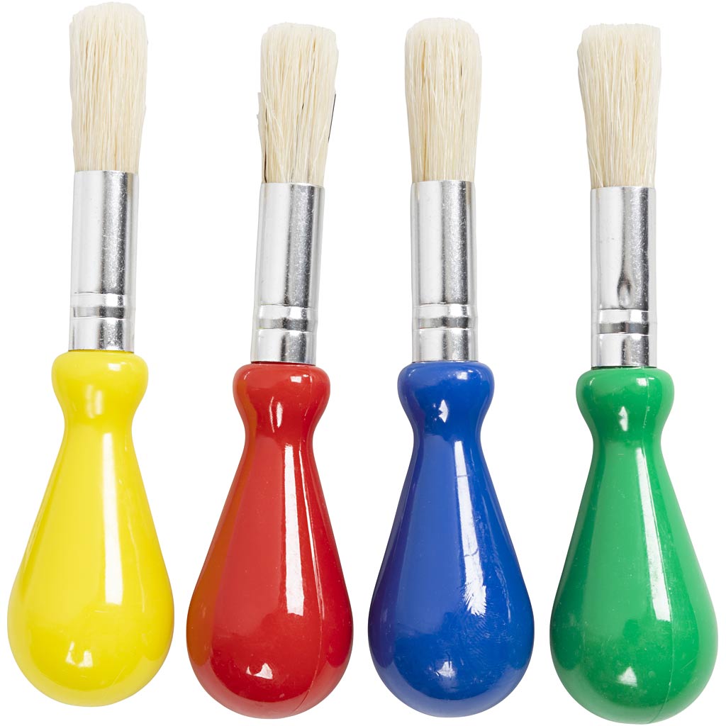 Kids Paint Brushes, L: 11,5 cm, W: 11 mm, dia. 13 mm, round, 4 pc