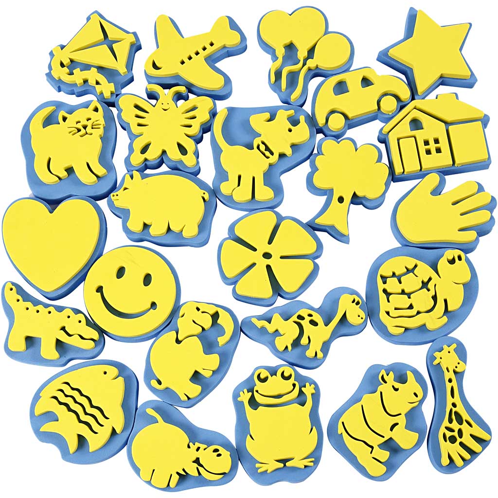 Foam Stamp Set, H: 6-8 cm, W: 6-8 cm, 24 pc/ 1 pack [HOB-95250]