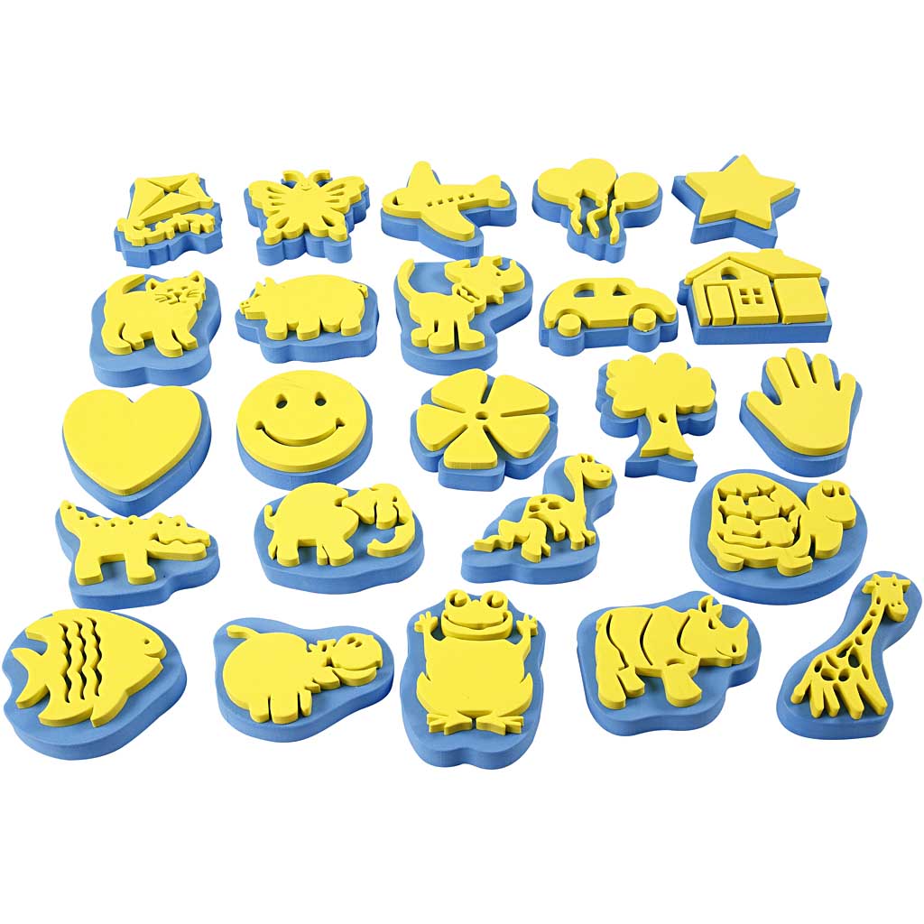 Foam Stamp Set, H: 6-8 cm, W: 6-8 cm, 24 pc/ 1 pack [HOB-95250]