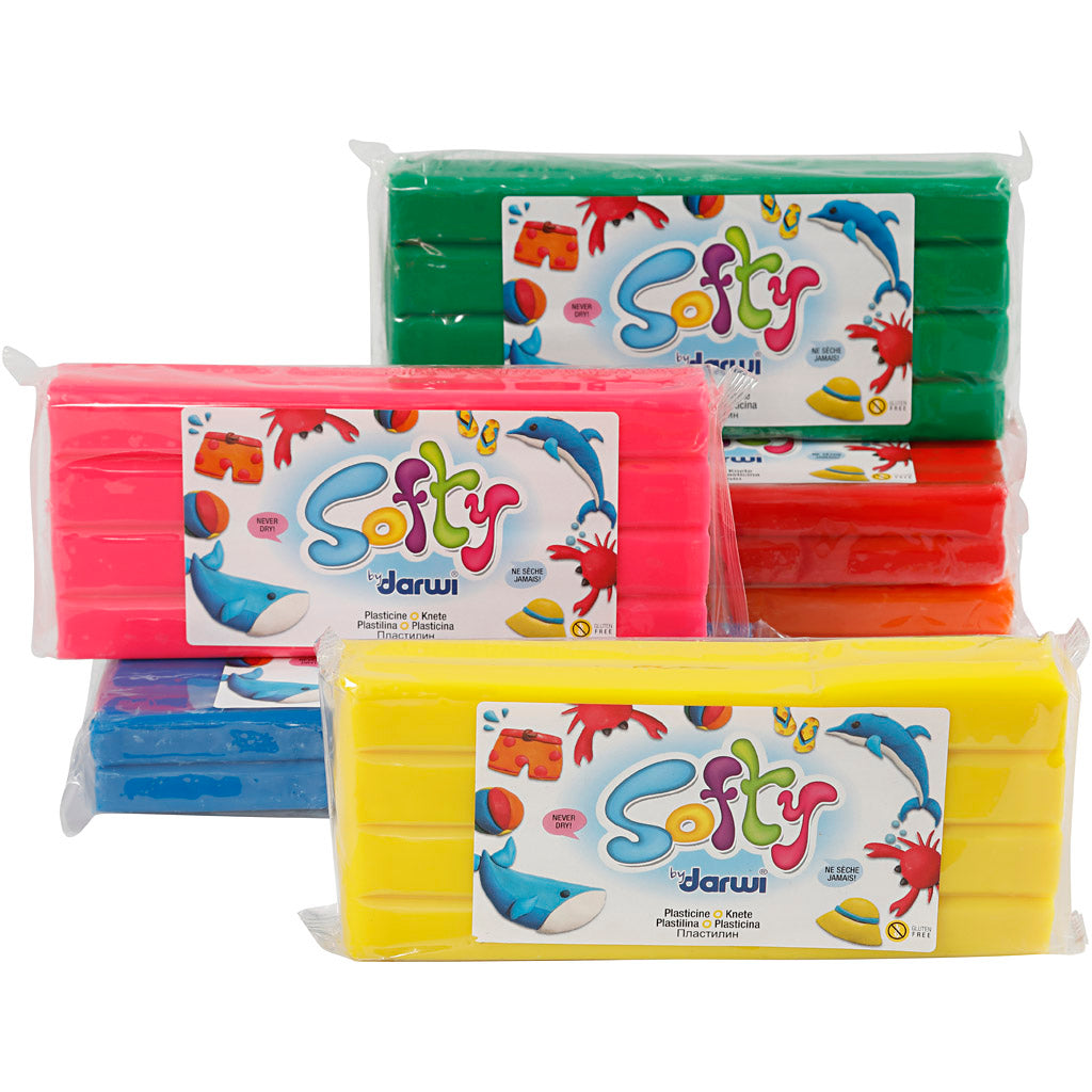 Softy Modelling Clay, assorted colours, 6x500 g