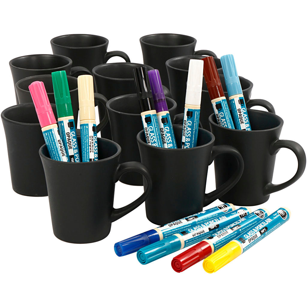 Group Craft Kit Black Mugs Painting, assorted colours, 36 pc, 1 set [HOB-97382]