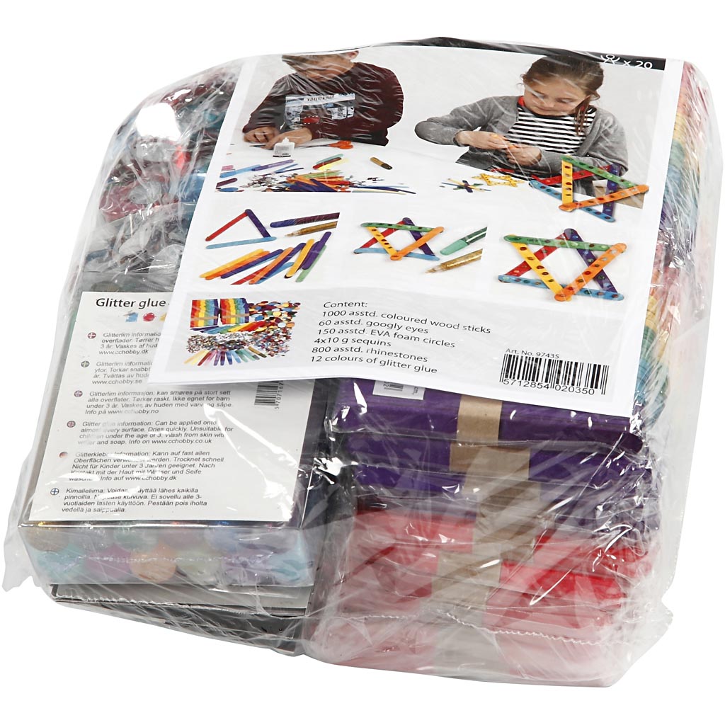 Glitter and Wood Sticks, assorted colours, 1 set [HOB-97435]