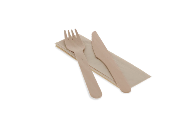 Wooden cutlery set 3/1 knife + Fork + Napkin (250 pcs) [TK-9987657]
