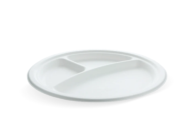 Plate Sugarcane Ø26cm 3-compartment (500 pcs) [TK-9988105]
