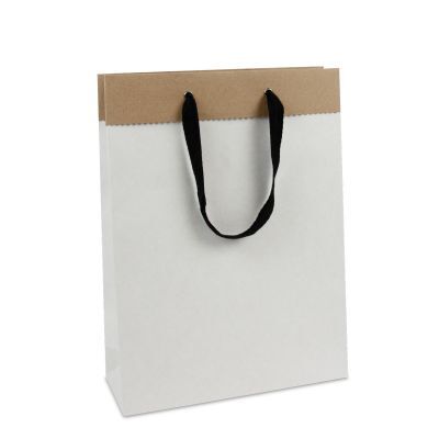 Luxury Carrier Bags Recycled Duplex Paper 26+10x35cm White (100 pcs) [FP-DPK085]