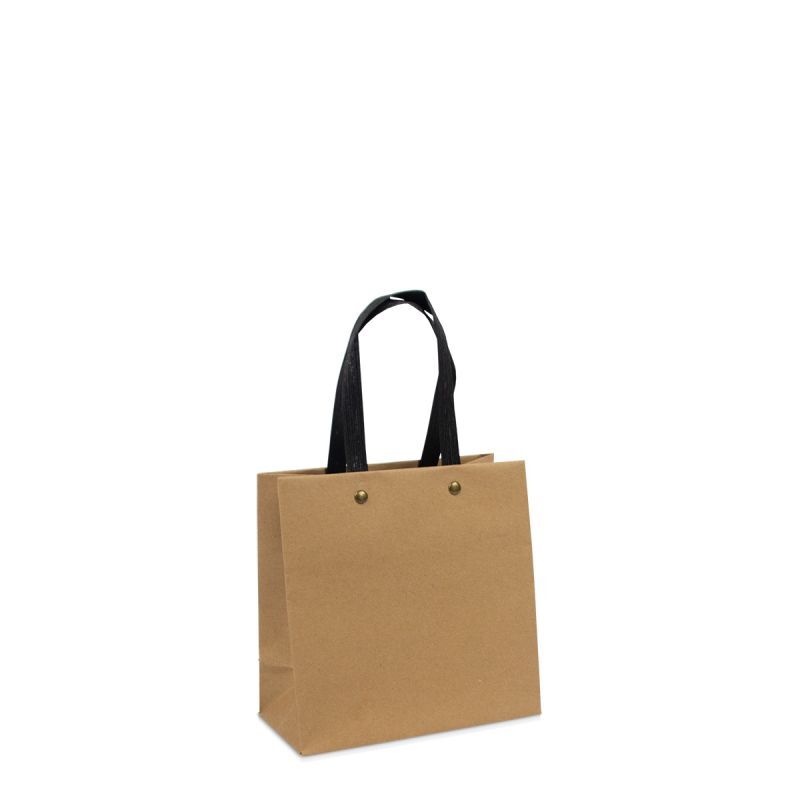 Eco-friendly Carrier Bags with black kraft handles 16+8x16cm Brown (100 pcs) [FP-DPK121]