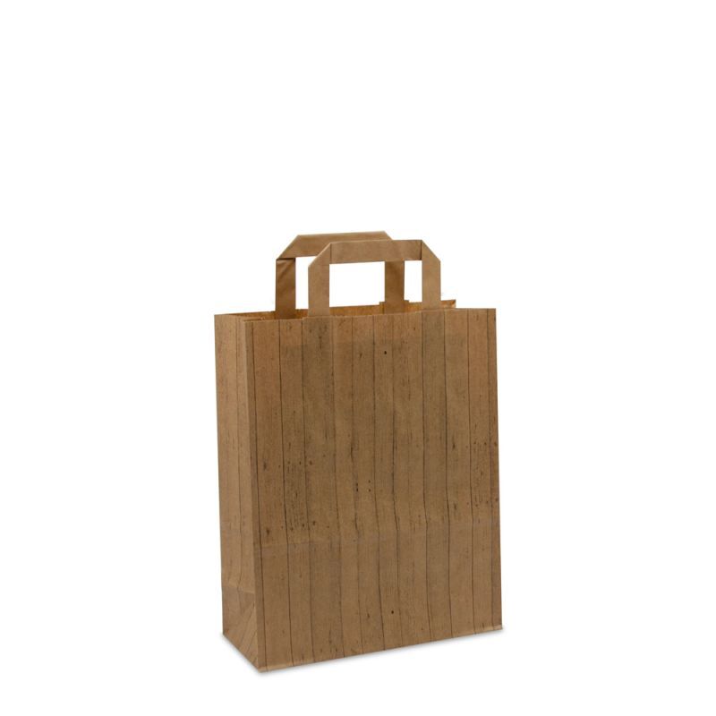 Kraft Carrier Bags – Wood texture 22+10x28cm Brown FSC®-certified (250 pcs) [FP-DPL046]