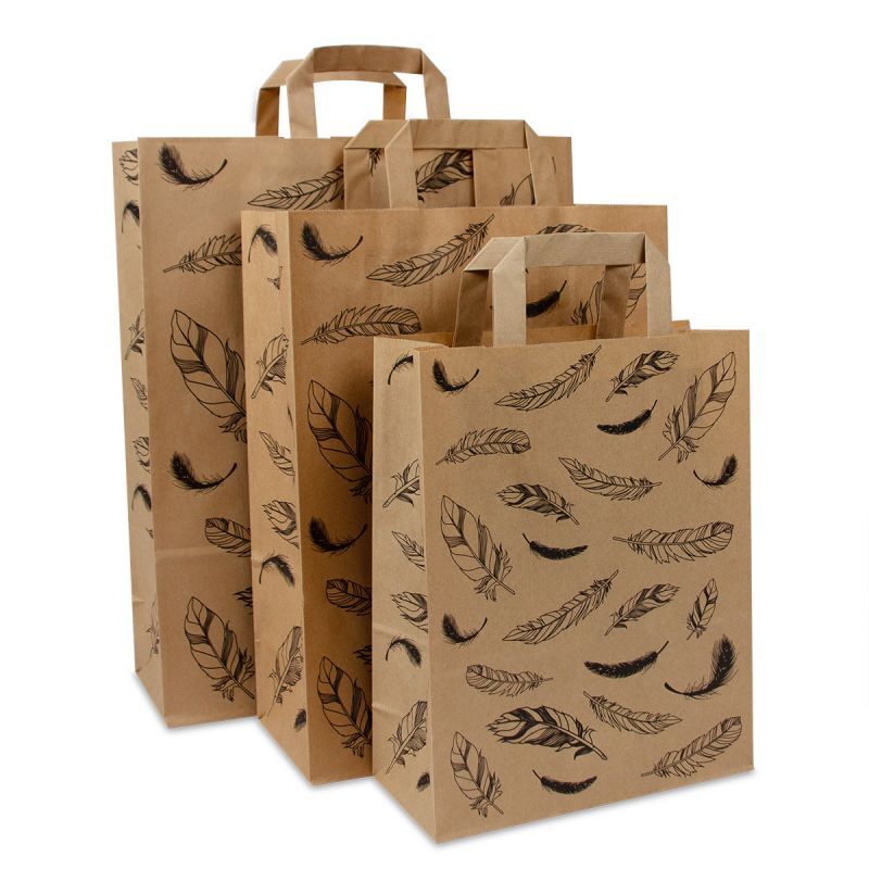 Kraft Carrier Bags Feathers 32+12x40cm Brown FSC®-certified (250 pcs) [FP-DPL052]