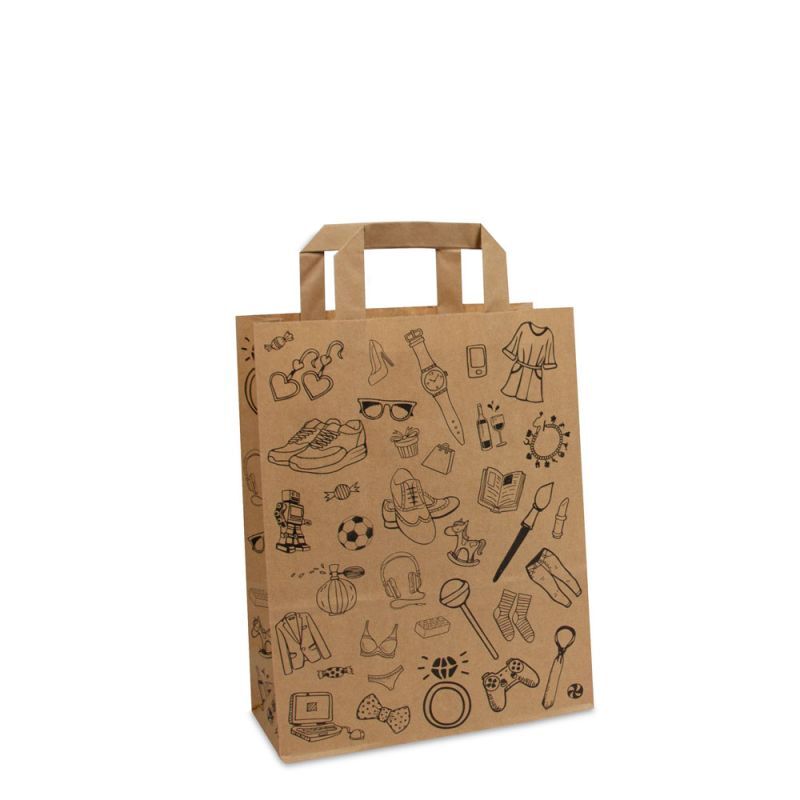 Kraft Carrier Bags Doodle retial 22+10x28cm Brown FSC®-certified (250 pcs) [FP-DPL053]