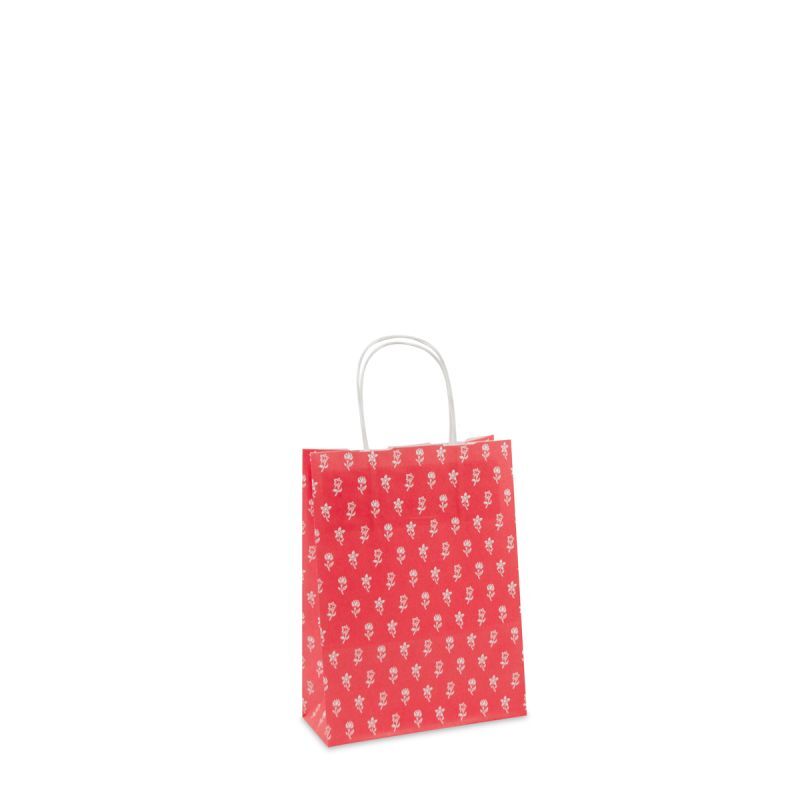 Twisted Carrier Bags Flowers 18+8x24cm Red (300 pcs) [FP-DPT082]