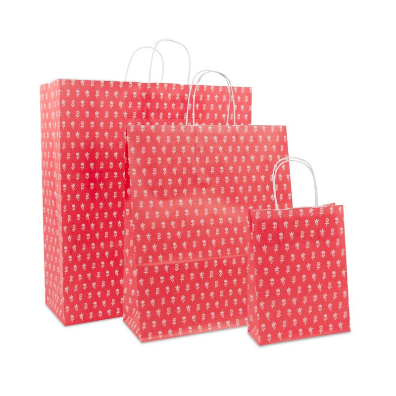 Twisted Carrier Bags Flowers 35+14x41cm Red (250 pcs) [FP-DPT084]