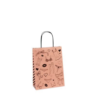 Twisted Carrier Bags Lingerie 18+8x24cm Light Pink (300 pcs) [FP-DPT089]
