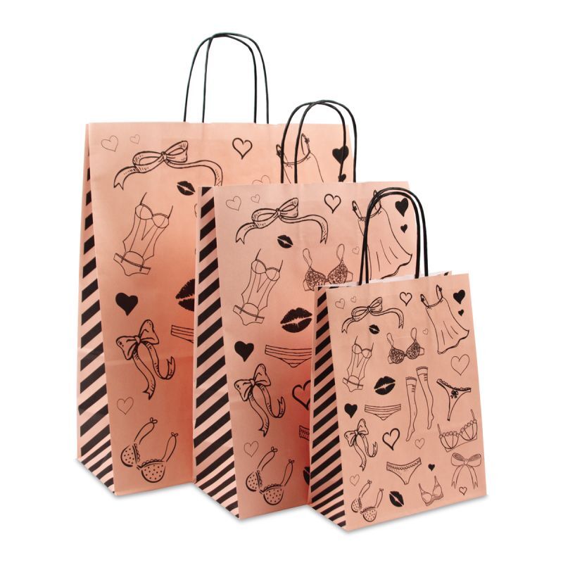Twisted Carrier Bags Lingerie 35+14x41cm Light Pink (250 pcs) [FP-DPT091]