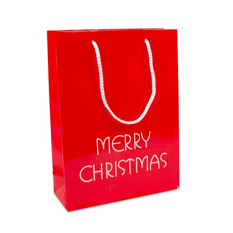 Paper Carrier Bags Merry Christmas 26+10x35cm Red (100 pcs) [FP-TOP993]