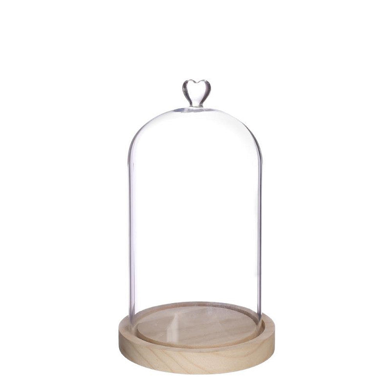 Bell Jar Heart Wood Base Ø14 h.24 cm (1 pcs) [IFS-29364]