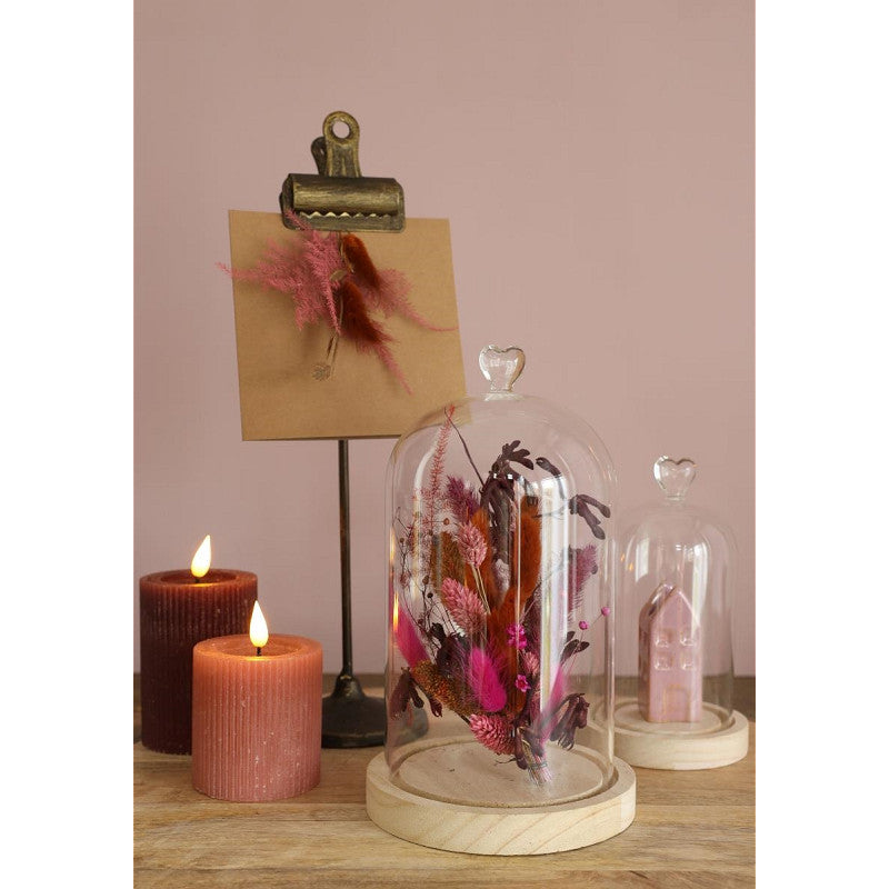 Bell Jar Heart Wood Base Ø14 h.24 cm (1 pcs) [IFS-29364]