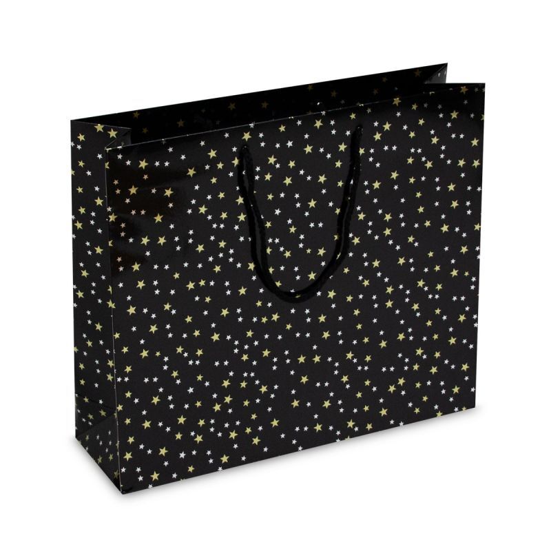 Luxury Paper Christmas bags - Stars 40+12x35cm Black (100 pcs) [FP-KDS004]