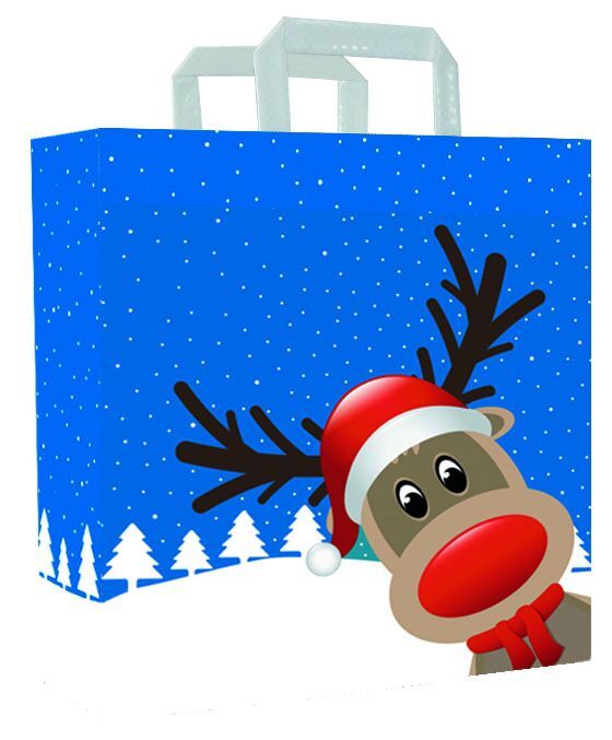 Paper Christmas bags - Christmas Friends 22+10x28cm White (250 pcs) [FP-KDT030]