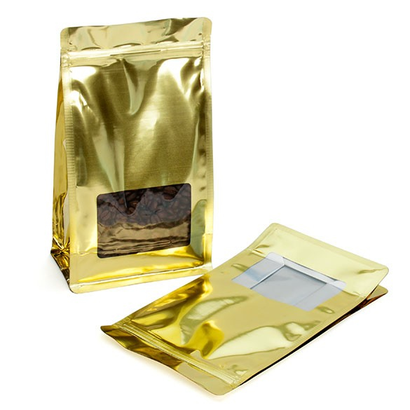 Stand Up Pouches Gold with Window 12.7x7.6x20.3cm (100 pieces) [SQMS7SG]