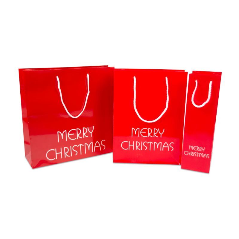 Paper Carrier Bags Merry Christmas 10+10x35cm Red (100 pcs) [FP-TOP992]