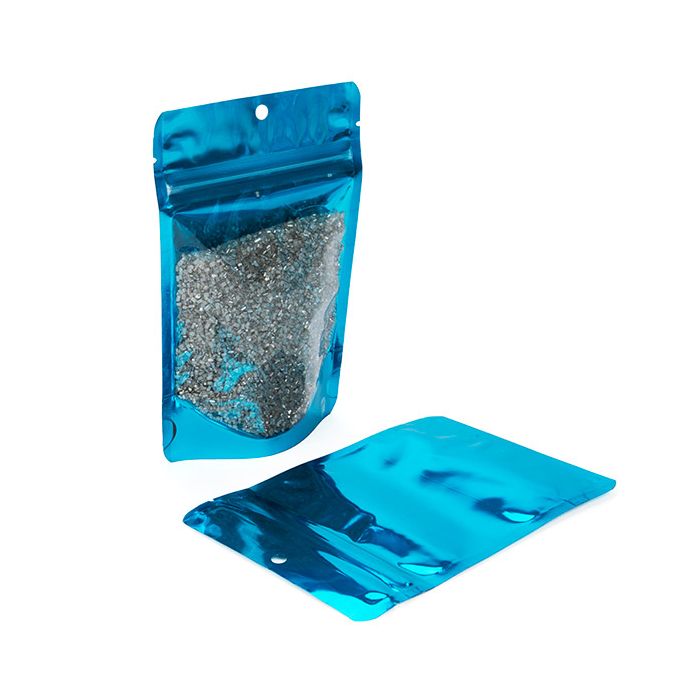 Stand Up Pouches Transparent/Blue 10,2x6x15,2cm With Hanghole (100 Pieces) [ZBGB2AM]