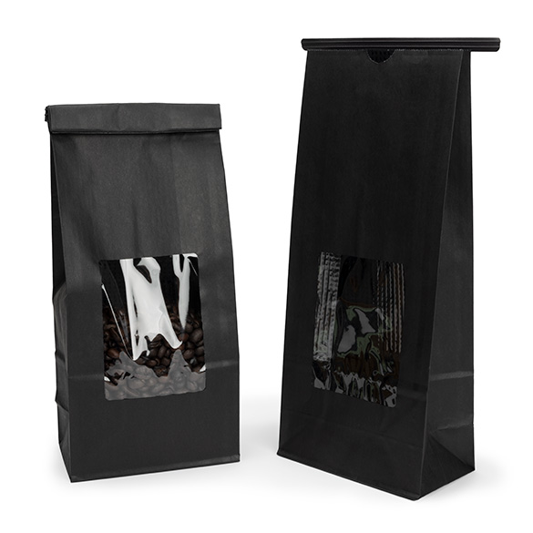 Black Kraft Tin Tie Bag w/ Window 10,8x6,4x26,7cm (100 pcs) [TTW2B]