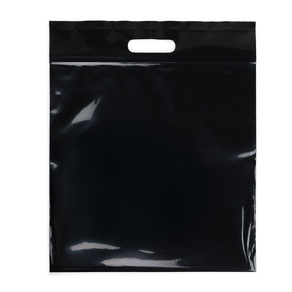 Plastic Carrier Bags Black 22.9x8.2x18.4cm 75 micron with Grip Seal (100 pieces) [ZH13BK5]