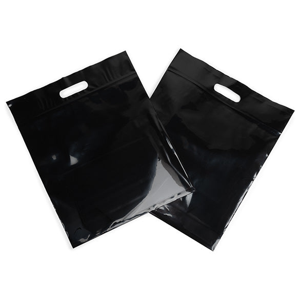 Plastic Carrier Bags Black 22.9x8.2x18.4cm 75 micron with Grip Seal (100 pieces) [ZH13BK5]