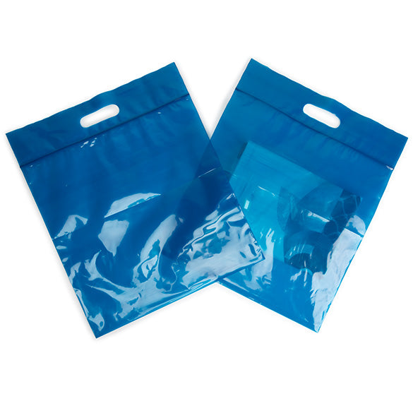 Plastic Carrier Bags Blue 22.9x8.2x18.4cm 75 micron (100 pieces) [ZH13BL5]