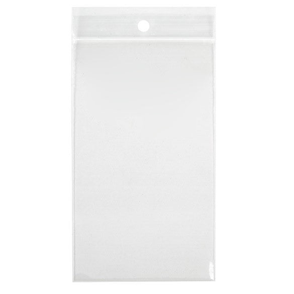 Grip Seal Bags with Hang hole 7.5x12.5cm Crystal Clear PP 100 micron (100 pieces) [Z4R35]